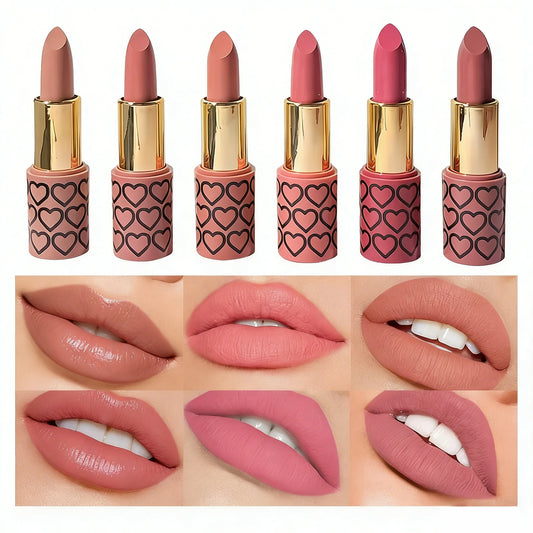 Coffret 6 Rouges à Lèvres Mats Nude — Longue Tenue