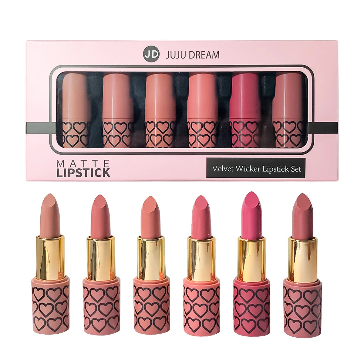 Coffret 6 Rouges à Lèvres Mats Nude — Longue Tenue