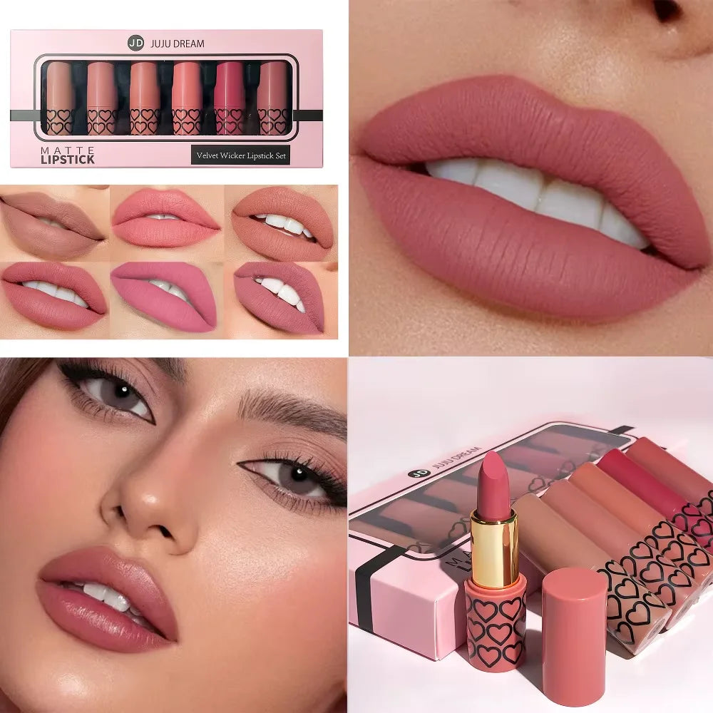 Coffret 6 Rouges à Lèvres Mats Nude — Longue Tenue