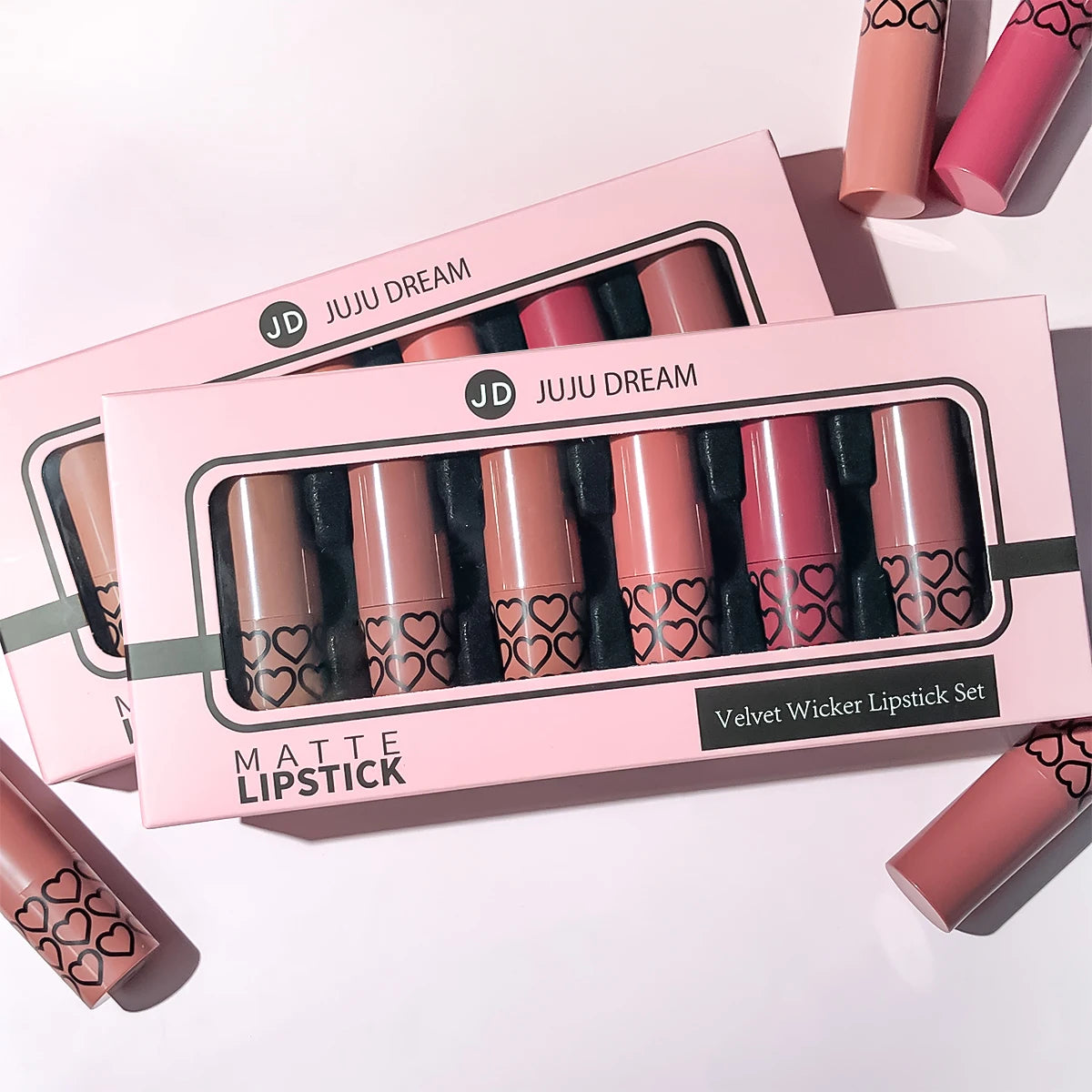 Coffret 6 Rouges à Lèvres Mats Nude — Longue Tenue